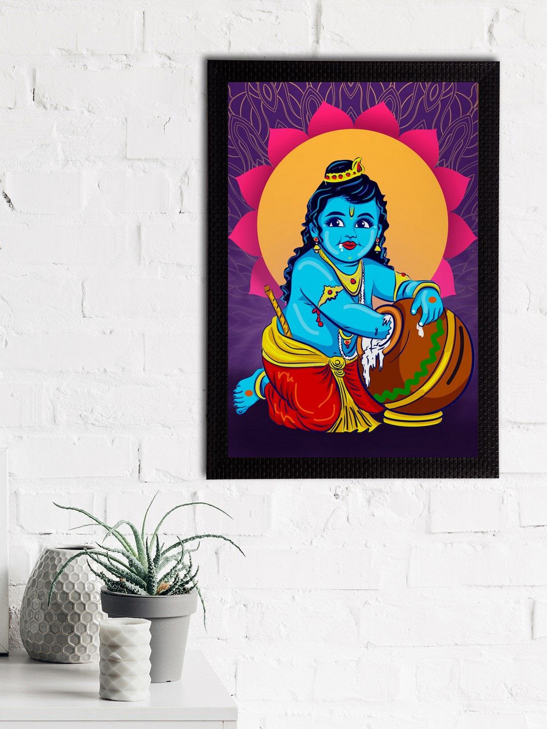 eCraftIndia Blue & Yellow Lord Krishna Satin Matt Texture UV Art Painting Price in India