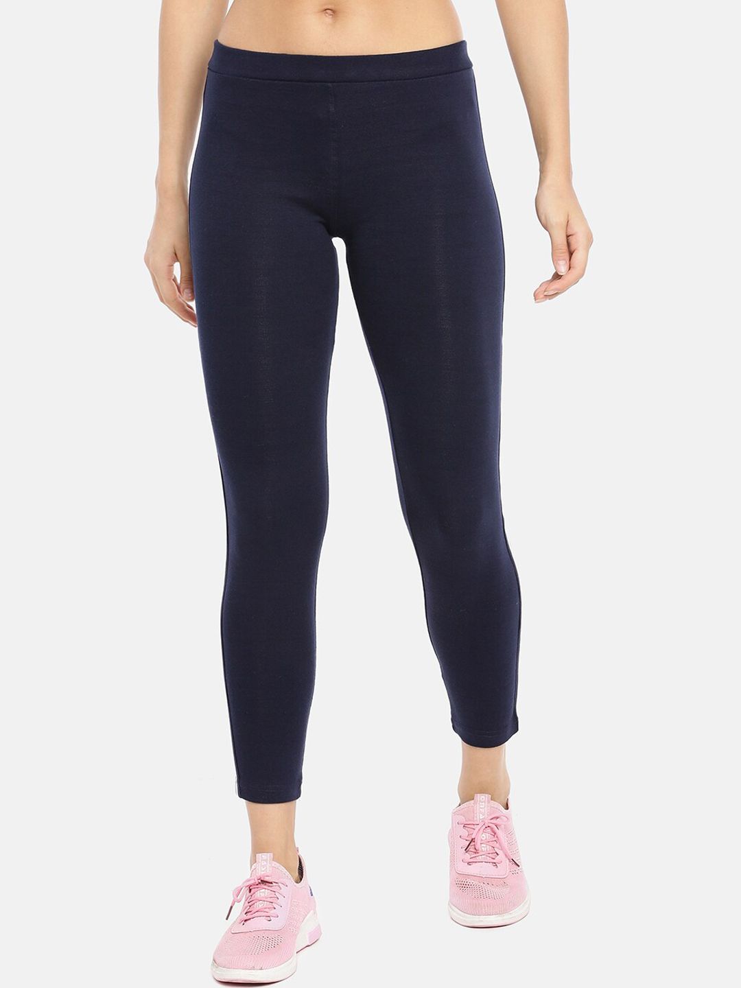 GOLDSTROMS Women Navy Blue Solid Ankle Length Fitted Track Pants Price in India