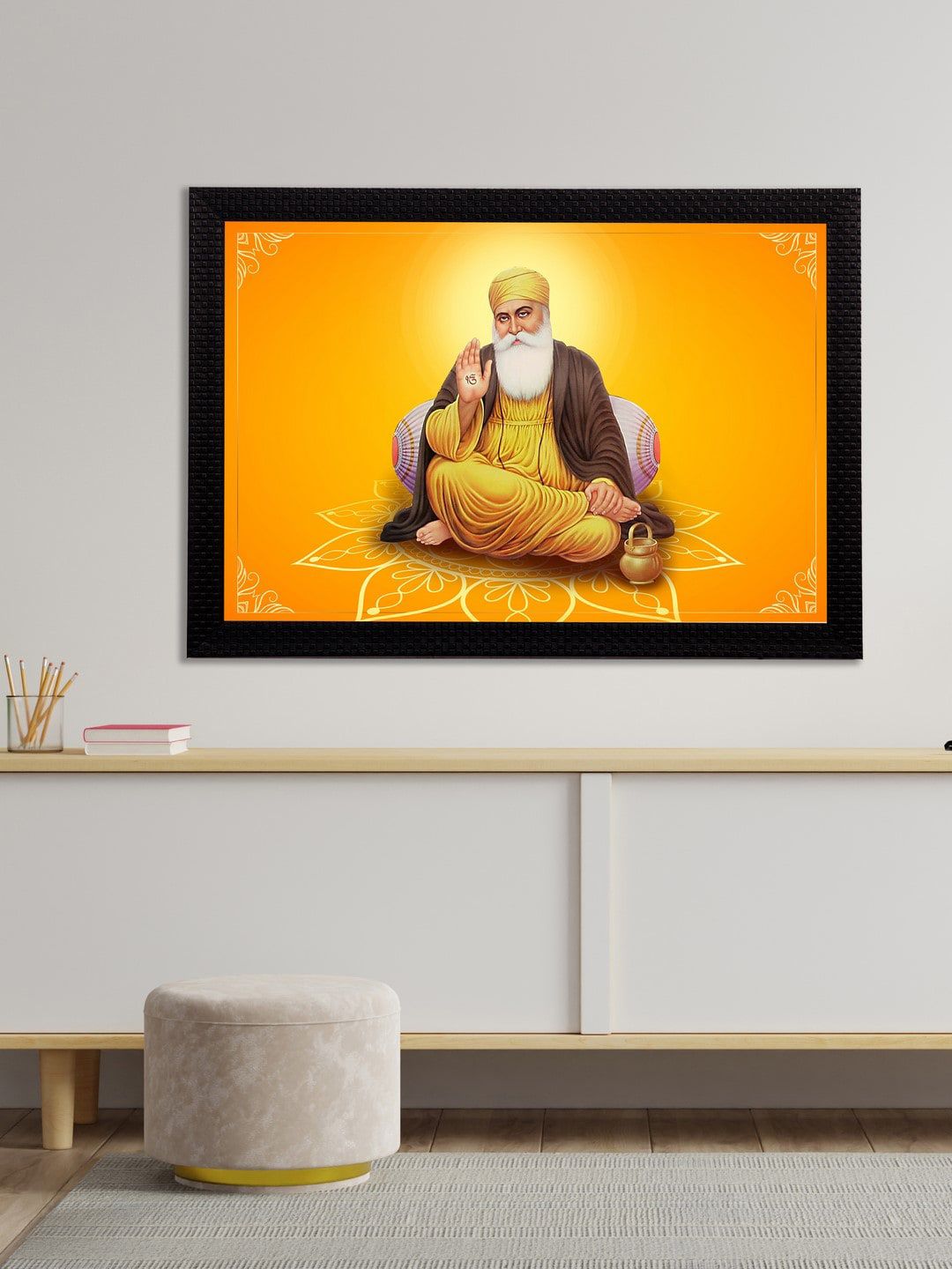 eCraftIndia Yellow & Orange Guru Nanak Sahib Satin Matt Textured UV Wall Art Price in India