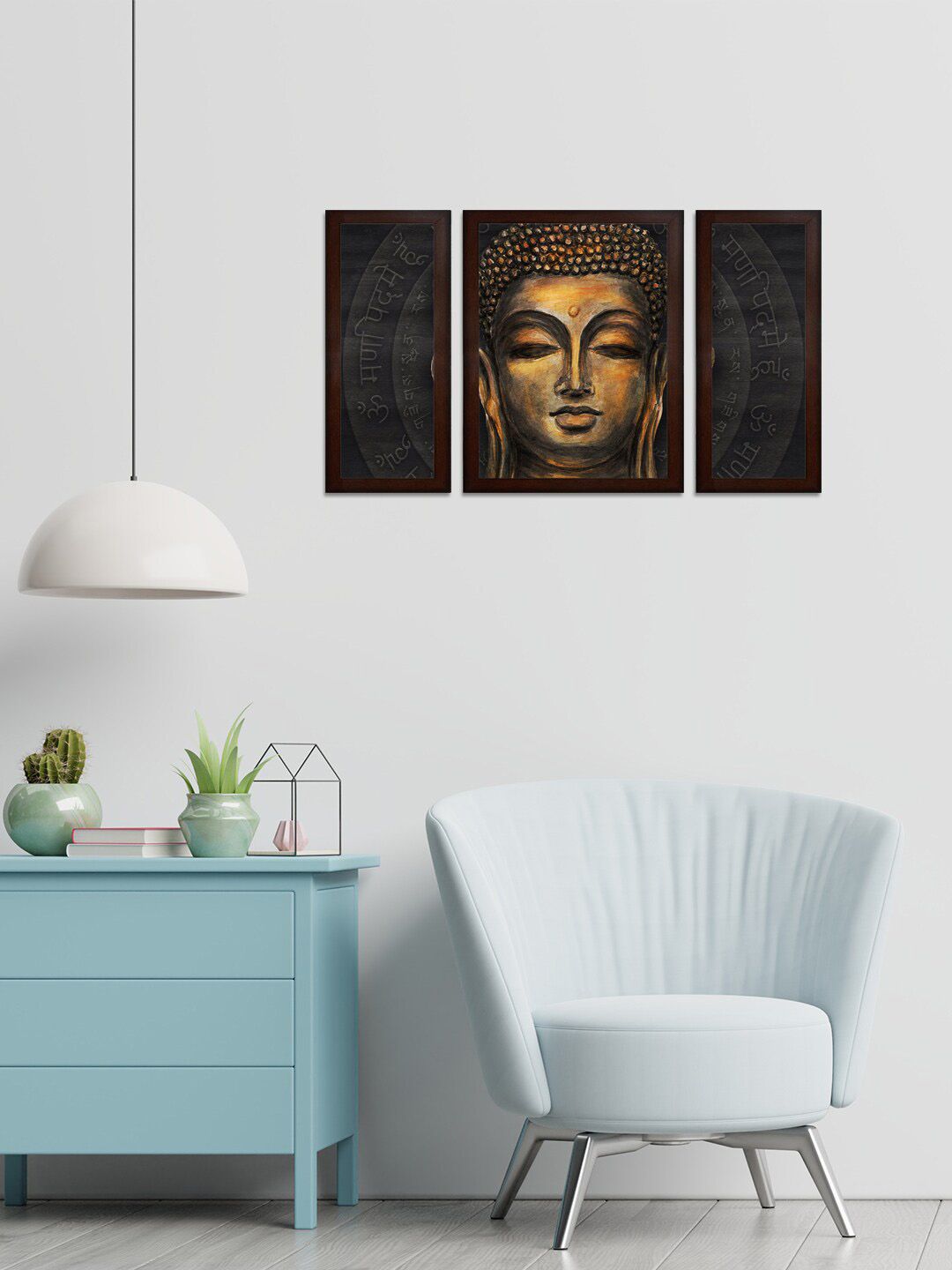 WENS Set Of 3 Charcoal Grey & Brown Vastu Buddha Blessings MDF Wall Paintings Price in India