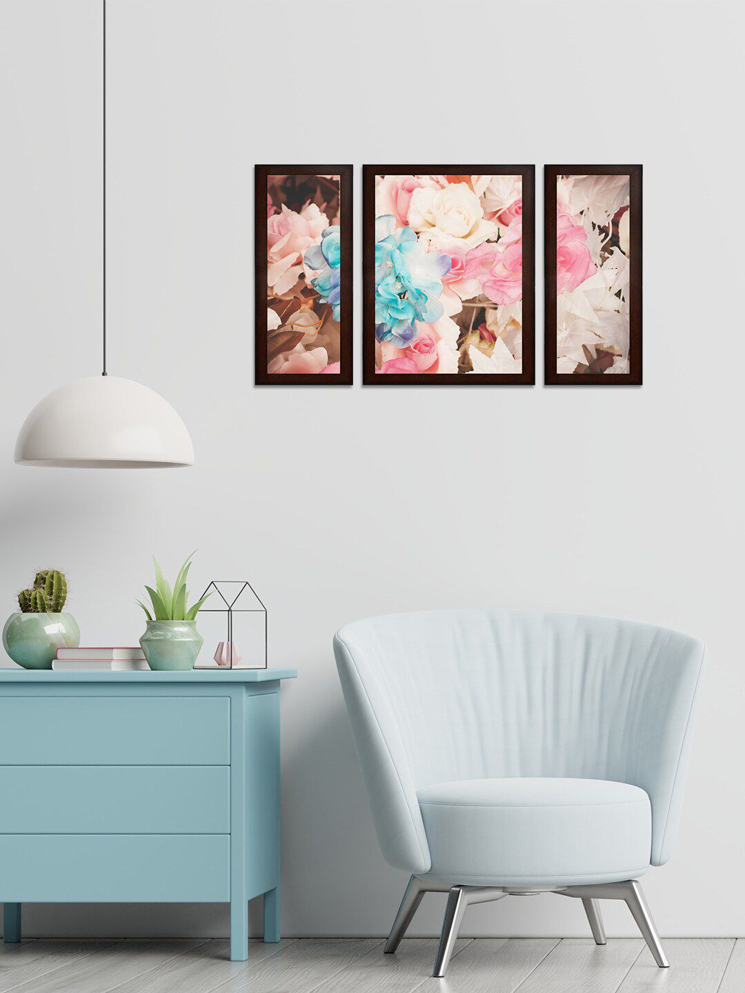 WENS Pink & White Set of 3 Floral Art MDF Wall Paintings Price in India