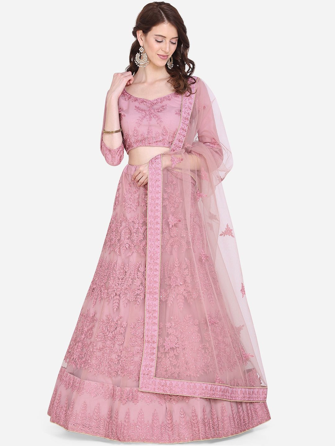 Mitera Pink Semi-Stitched Lehenga & Unstitched Blouse with Dupatta