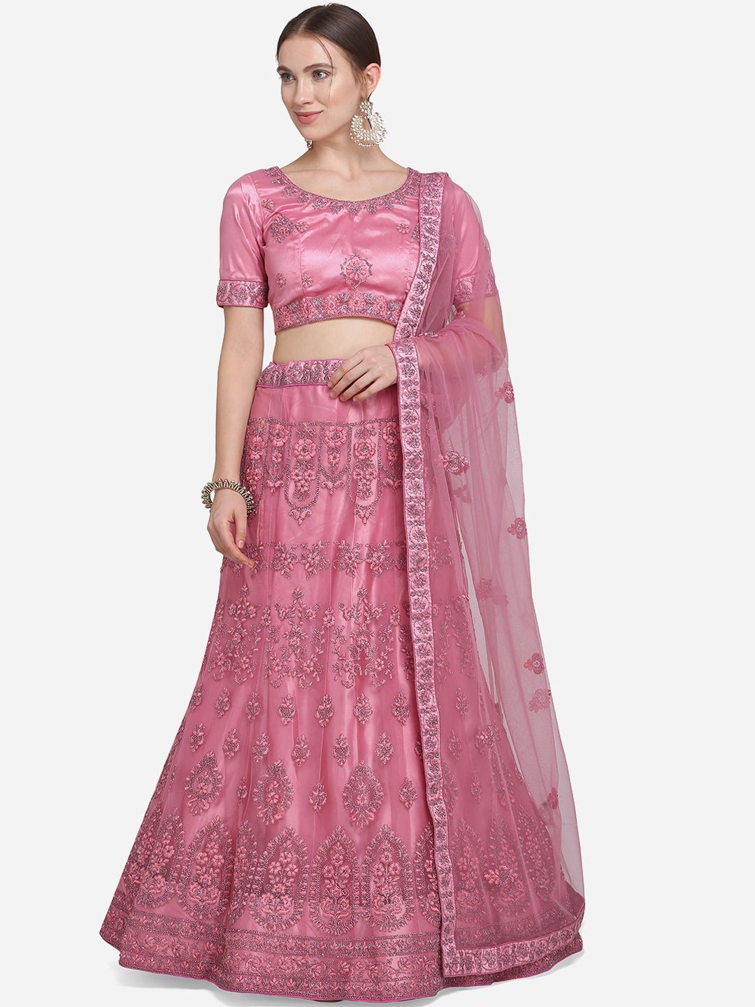 VRSALES Pink Semi-Stitched Lehenga & Blouse with Dupatta Price in India