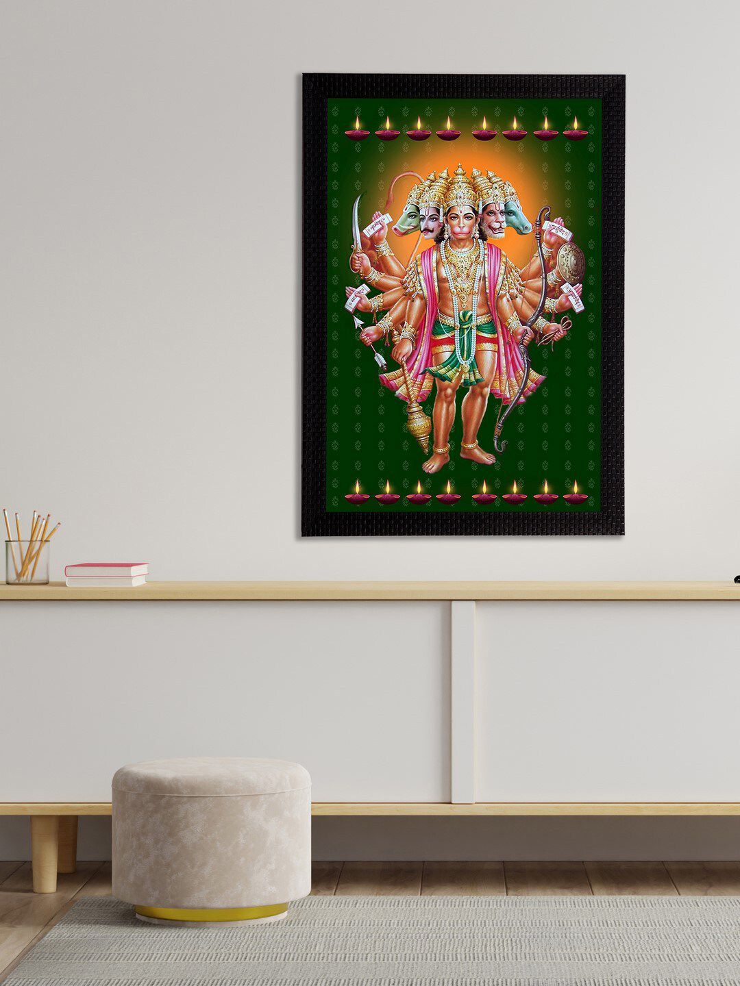 eCraftIndia Multi-Coloured Satin Matt Texture Panch Mukhi Lord Hanuman UV Wall Art Price in India