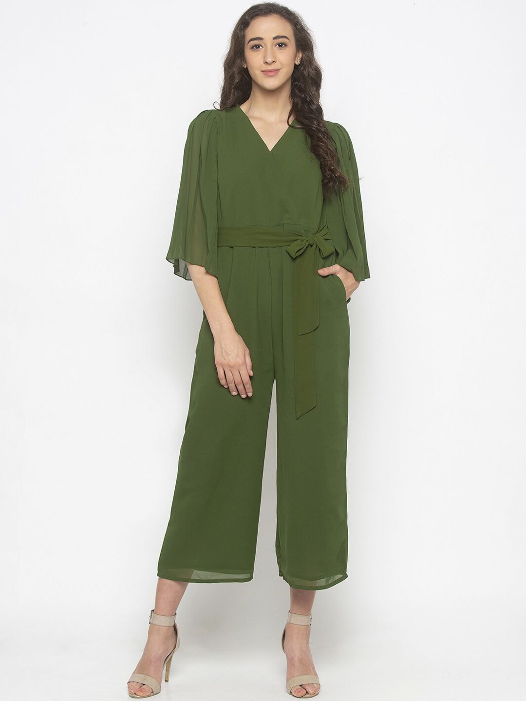 Iti Women Olive Green Solid Culotte Jumpsuit Price in India