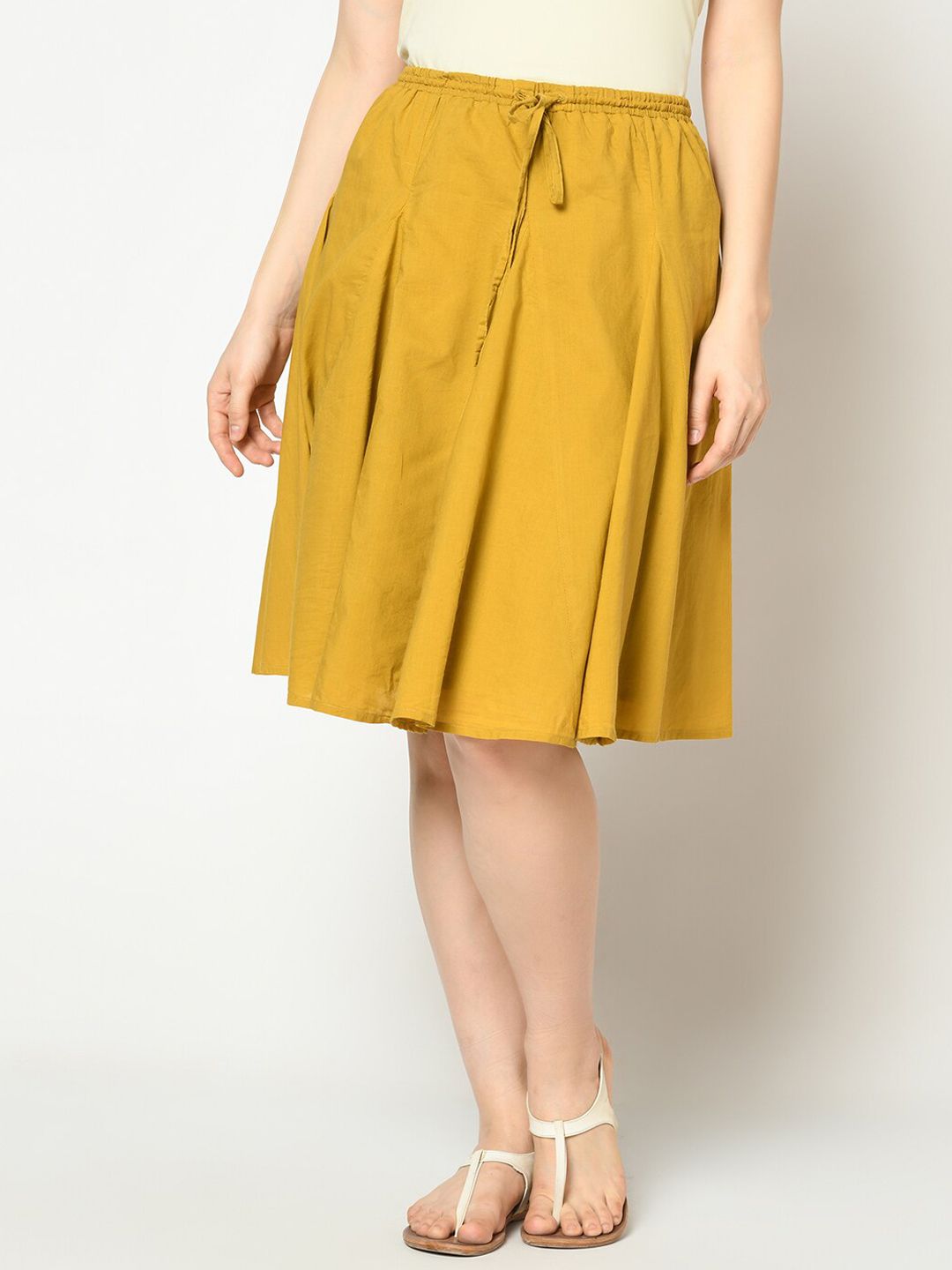 SQew Women Yellow Solid Skirt