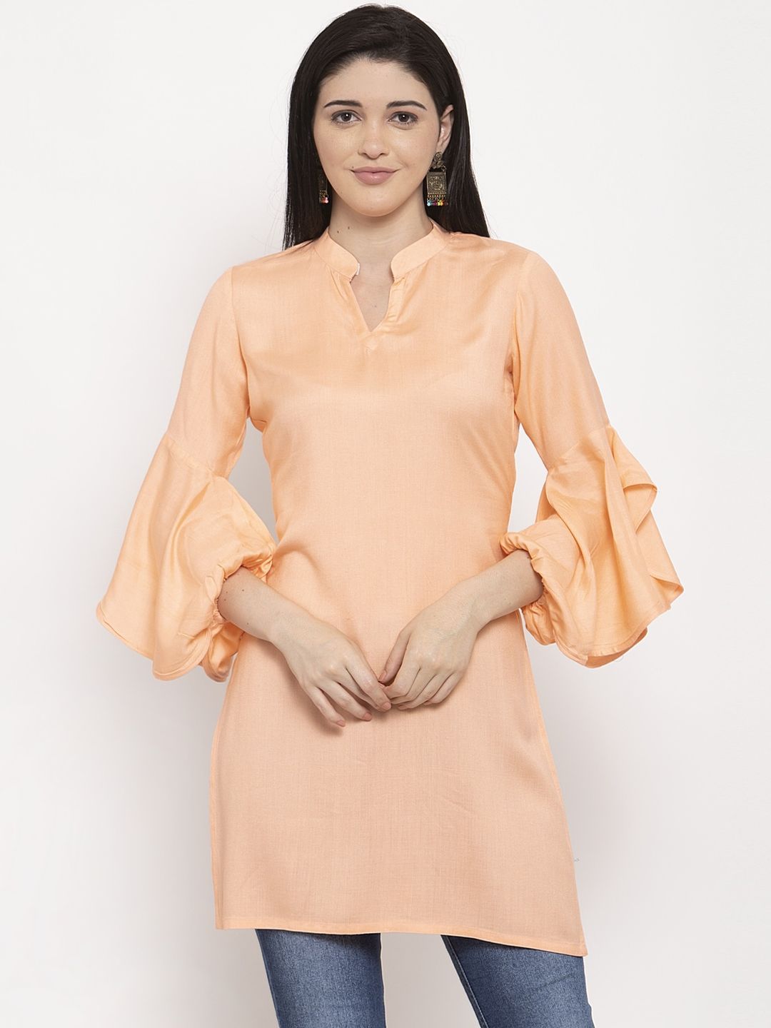 DUGRI BE THE ONE Peach-Coloured Solid Tunic Price in India