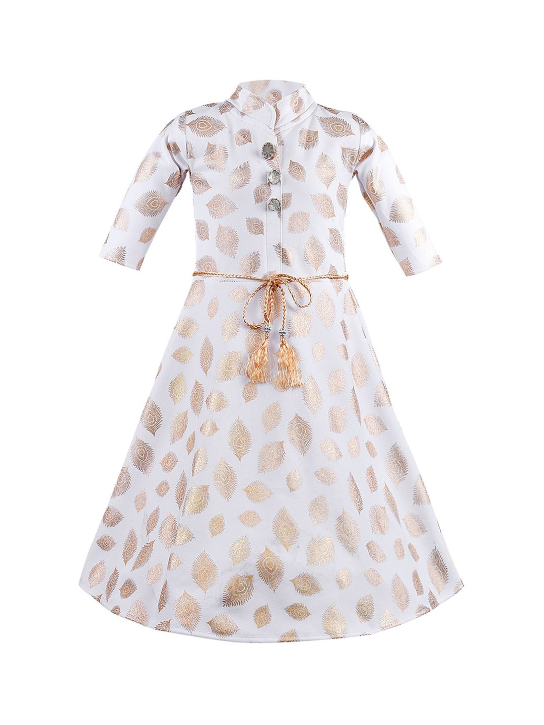 Wish Karo Girls White Printed Fit and Flare Dress