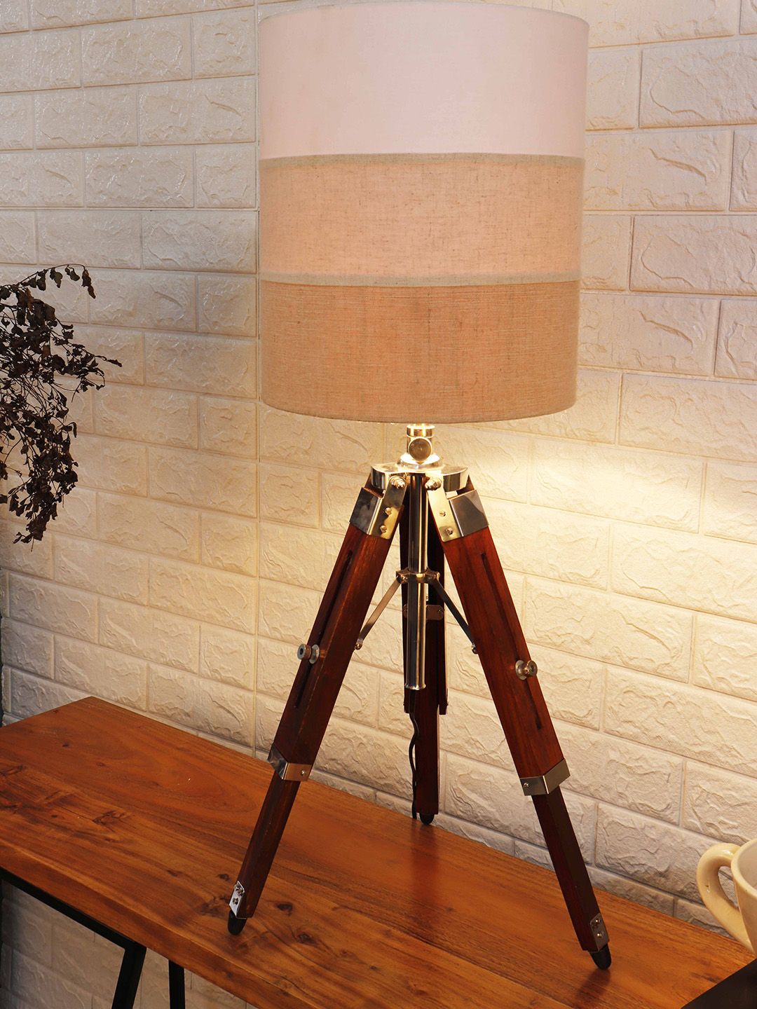 Grated Ginger Beige Colourblocked Contemporary Tripod Lamp with Shade Price in India