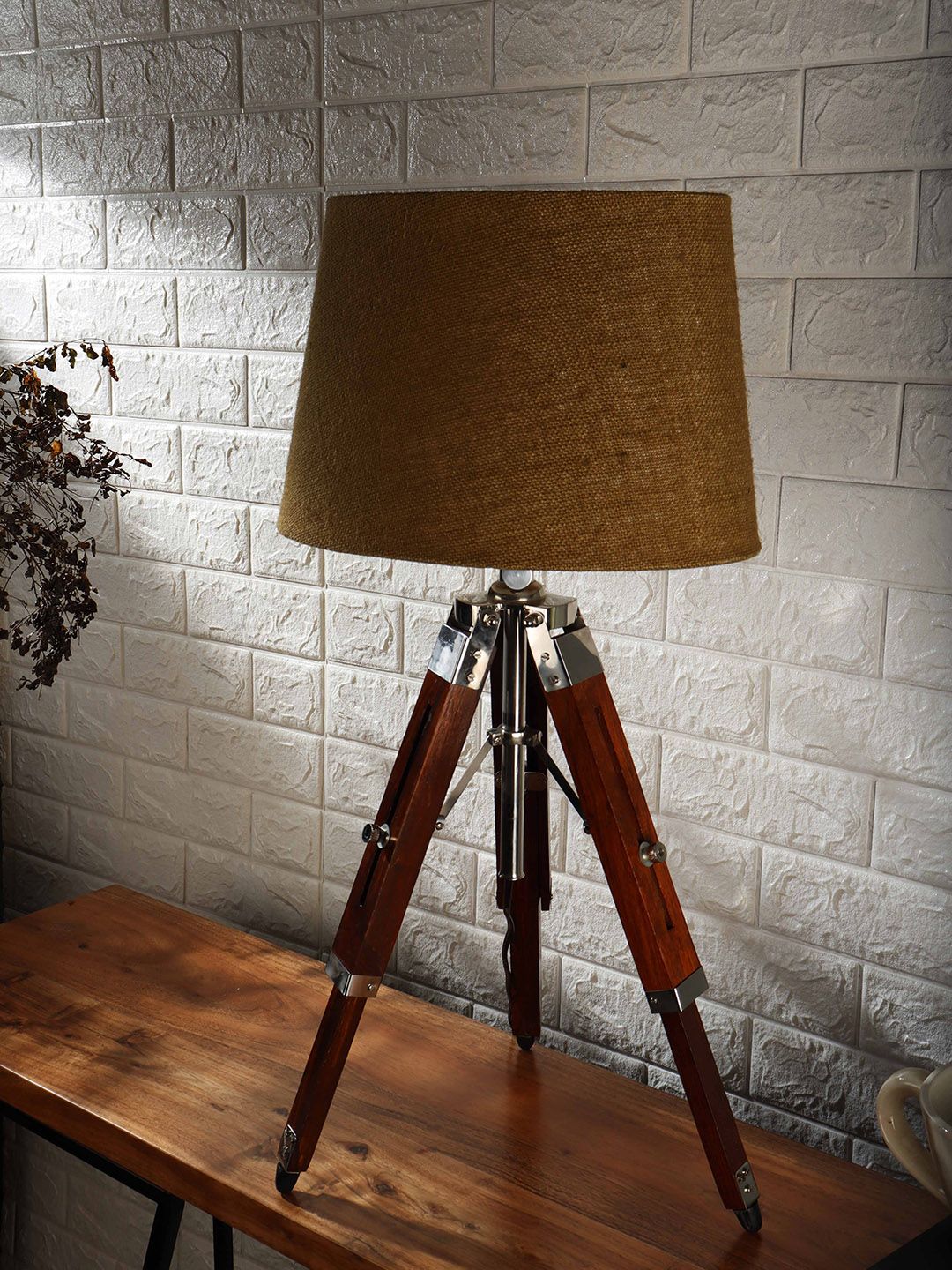 Grated Ginger Olive Brown Solid Contemporary Tripod Lamp Price in India