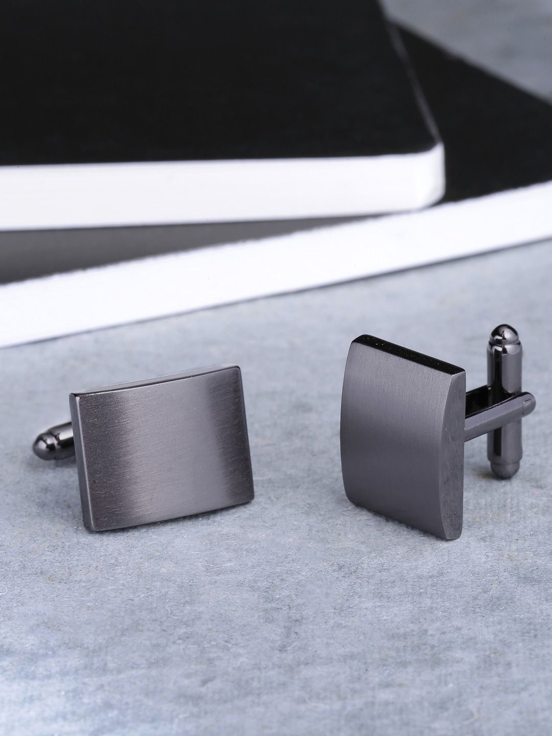 Yellow Chimes Black & Grey Rectangle Cufflinks