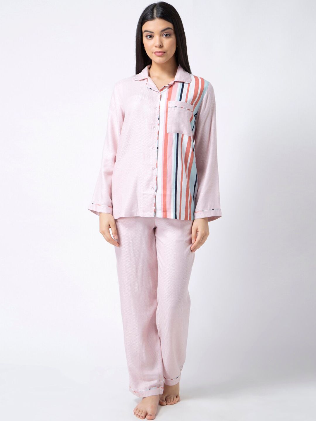 ADORENITE Women Pink Striped Night suit Price in India