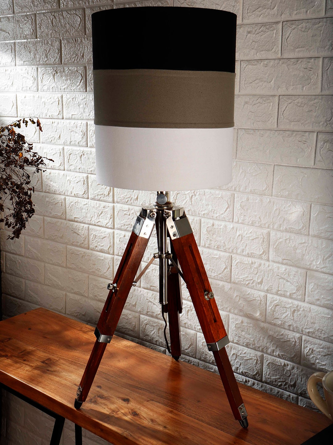 Grated Ginger Black & Grey Colourblocked Contemporary Tripod Lamp Price in India