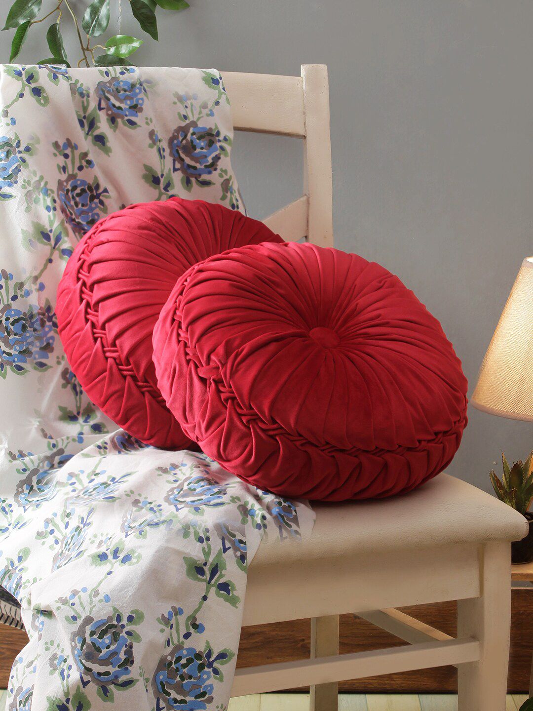 ROMEE Set of 2 Maroon Solid Floor Cushions Price in India