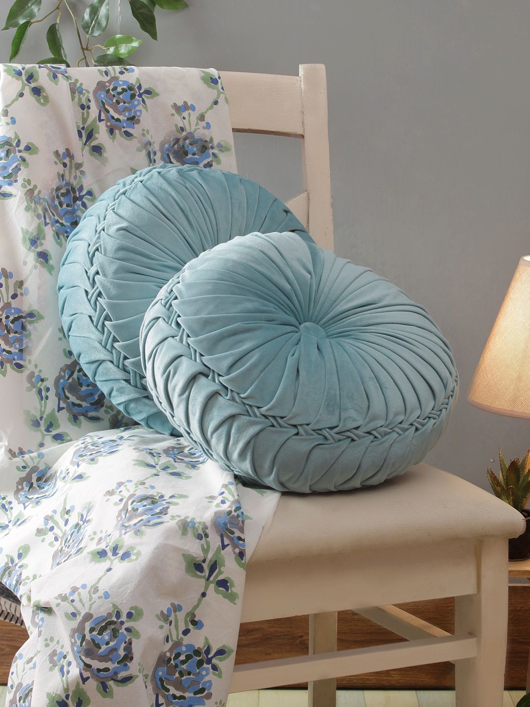 ROMEE Set of 2 Blue Round Cushions Price in India