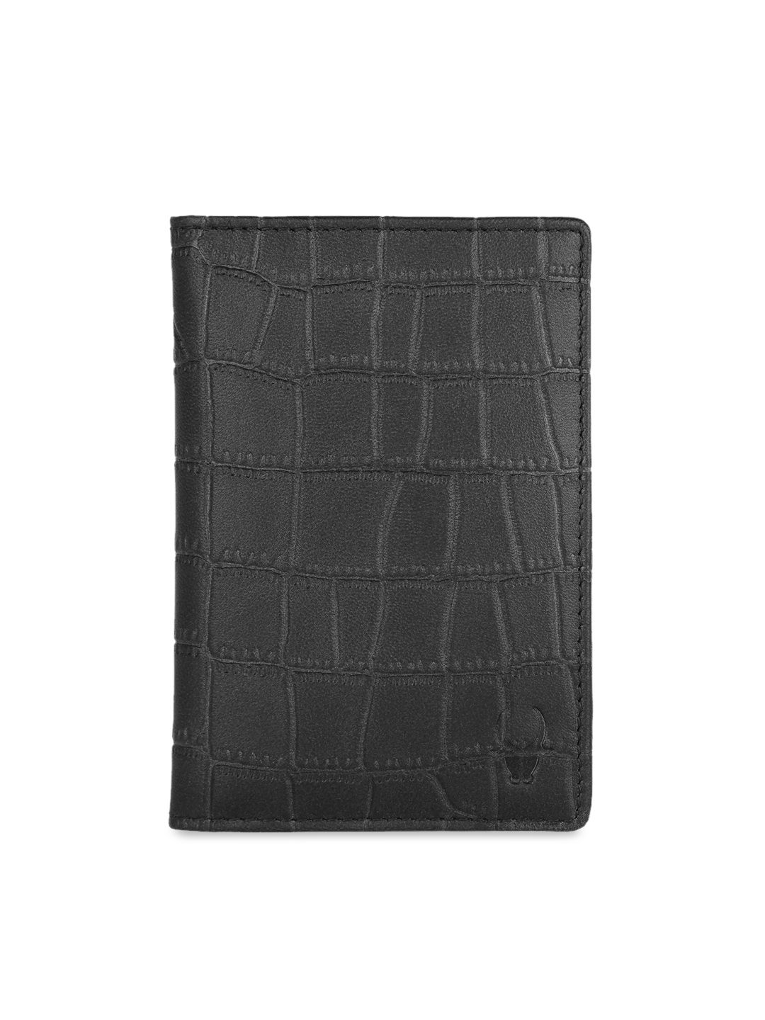 WildHorn Unisex Black Textured Leather Passport Holder Price in India