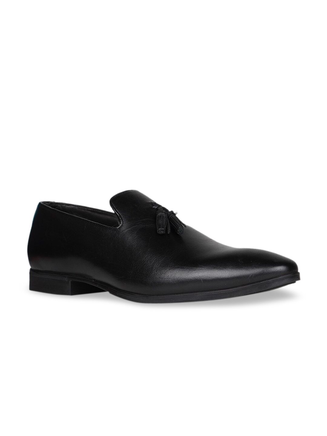 Regal Men Black Solid Leather Formal Slip-On Shoes