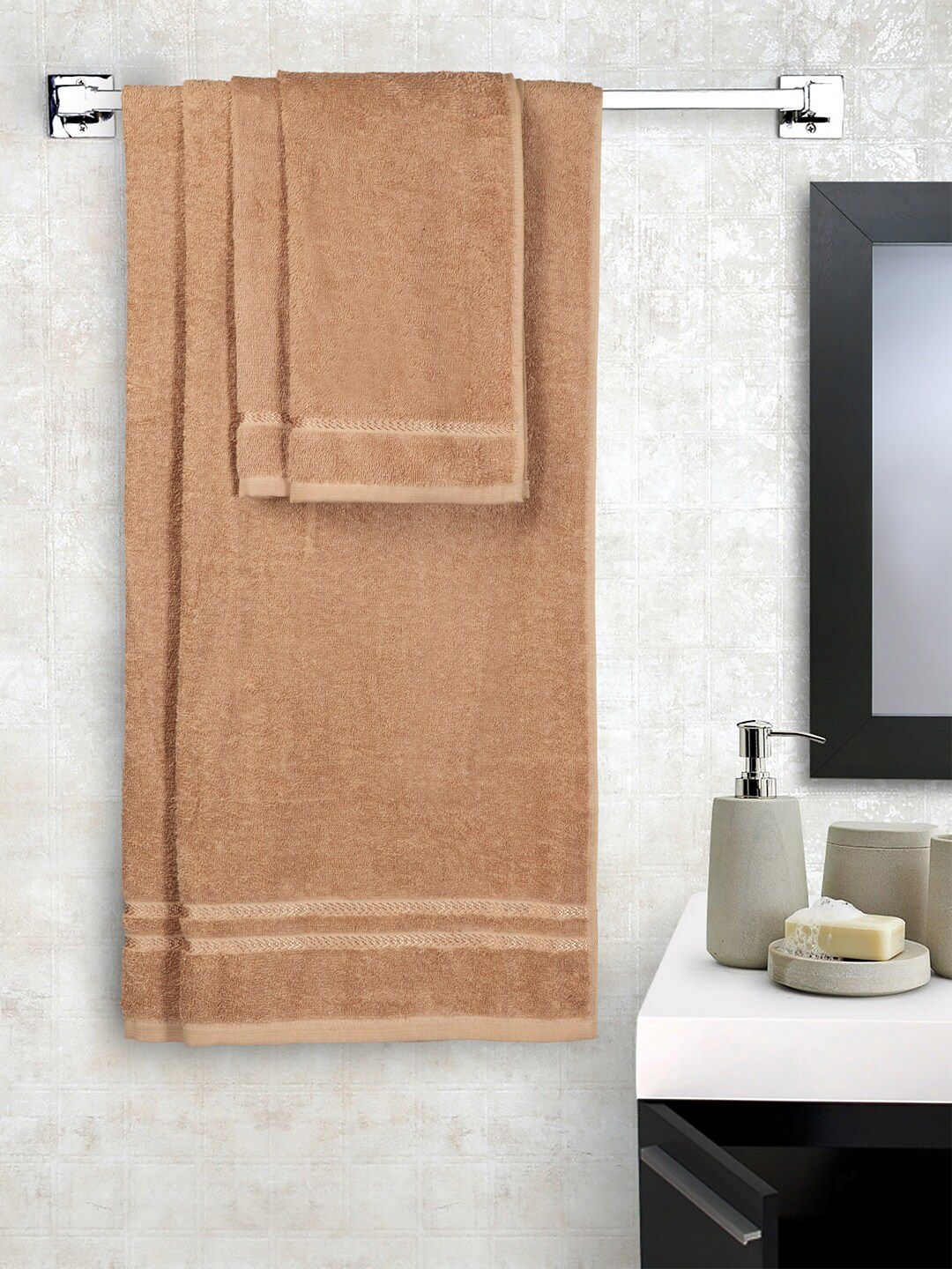 CORE Designed by SPACES Set of 4 Tan Brown Solid Towels Price in India