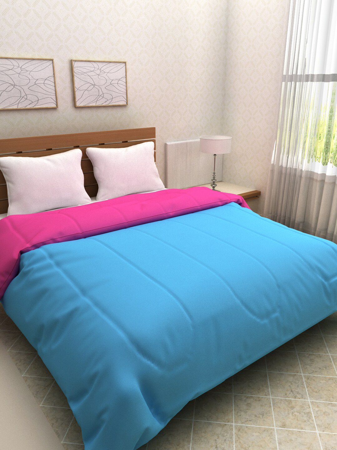 ROMEE Blue Solid Mild Winter 200 GSM Reversible Double Bed Comforter Price in India