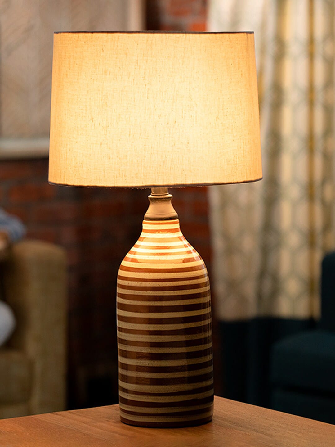ellementry Grey & Brown Solid Traditional Terracotta Table Lamp Price in India