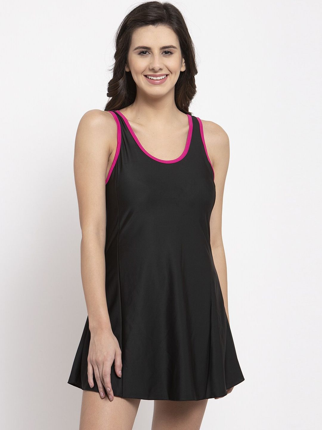 CUKOO Women Black Solid Swimdress with Attached Shorts Price in India