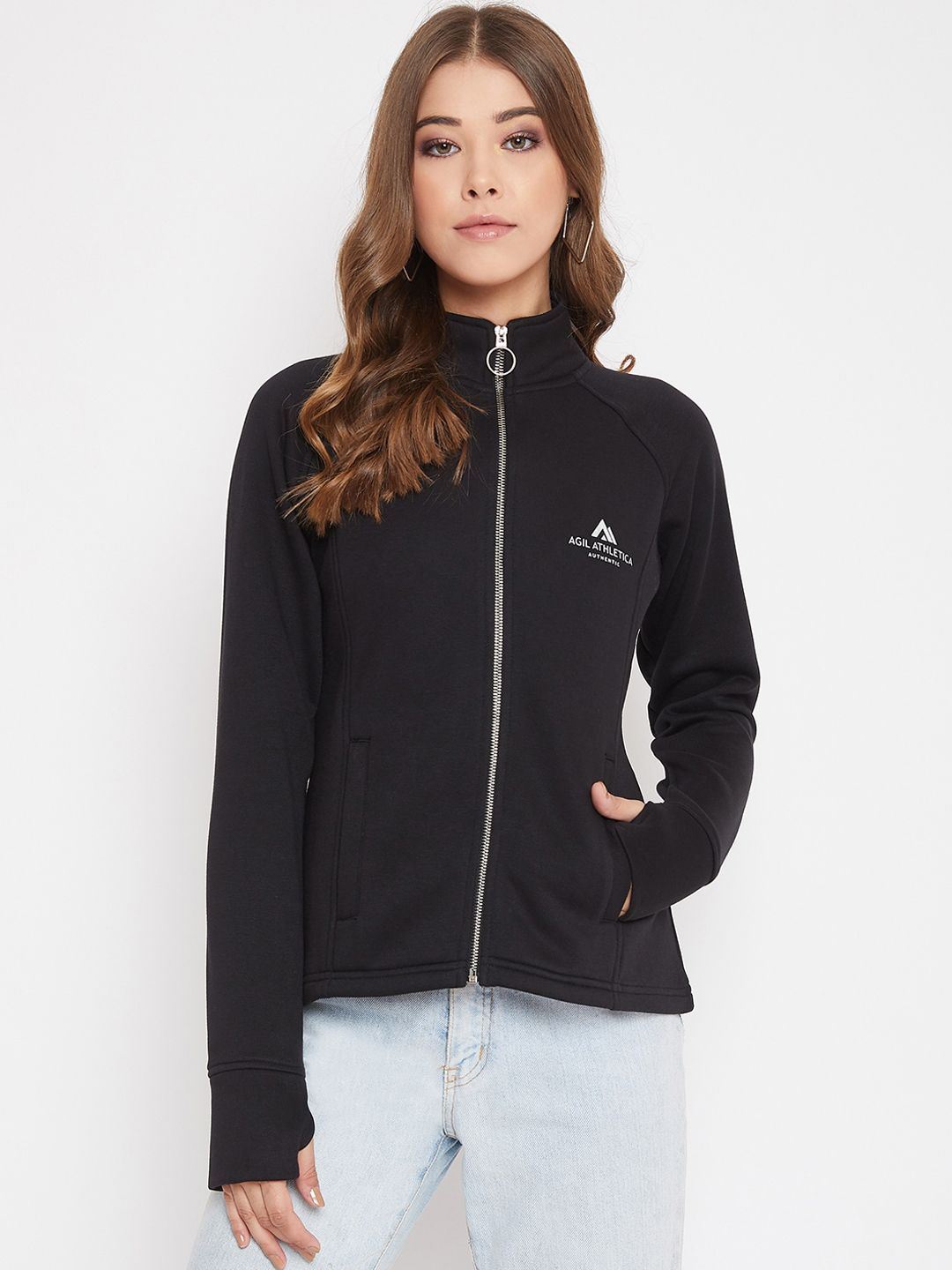 AGIL ATHLETICA Women Black Solid Sporty Jacket Price in India