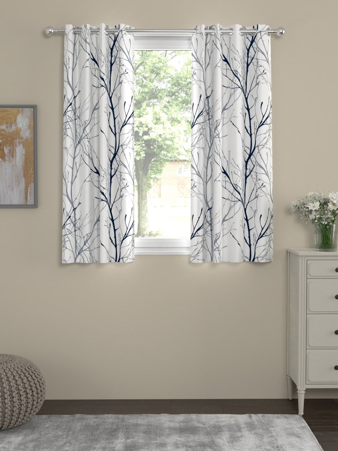 URBAN SPACE Blue & White Set of 2 Window Curtains Price in India