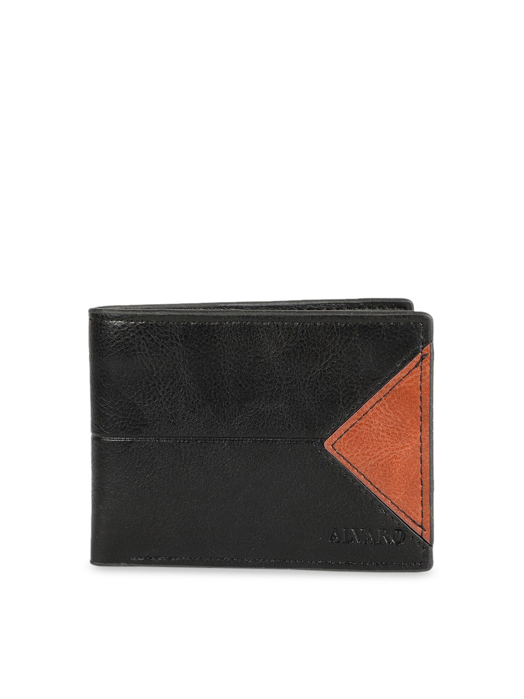 Alvaro Castagnino Men Black & Orange Solid Two Fold Wallet