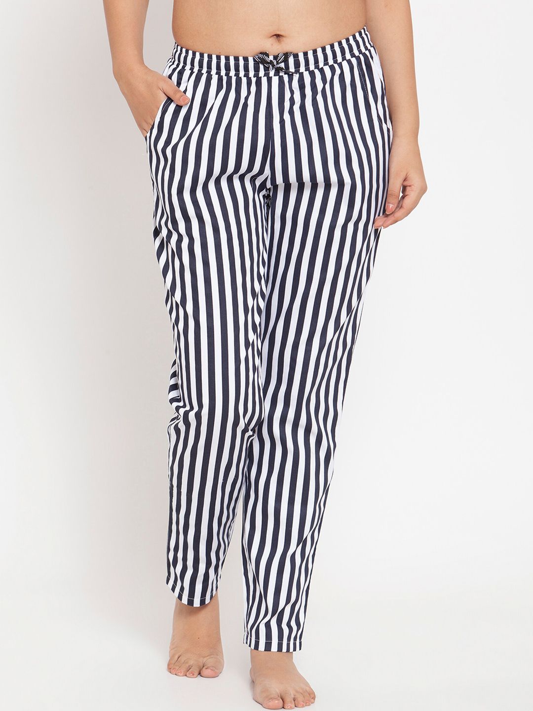 Boston Club Women Navy Blue & White Striped Lounge Pants Price in India