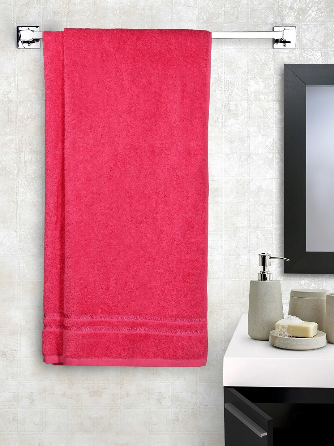 CORE Designed by SPACES Set Of 2 Coral Red Solid 380 GSM Quick Dry Cotton Towels Price in India