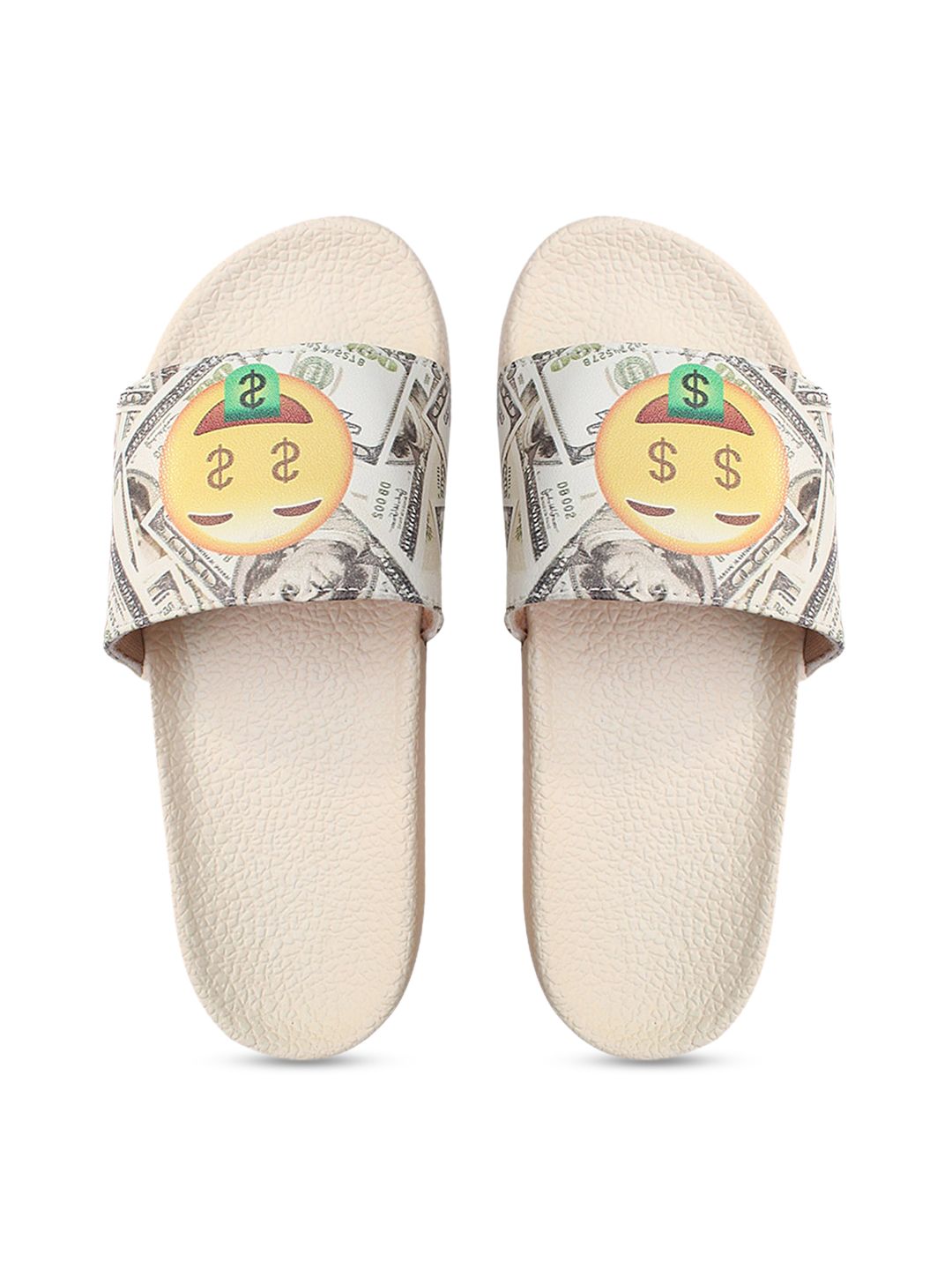 FREECO Women Beige & Yellow Printed Sliders Price in India