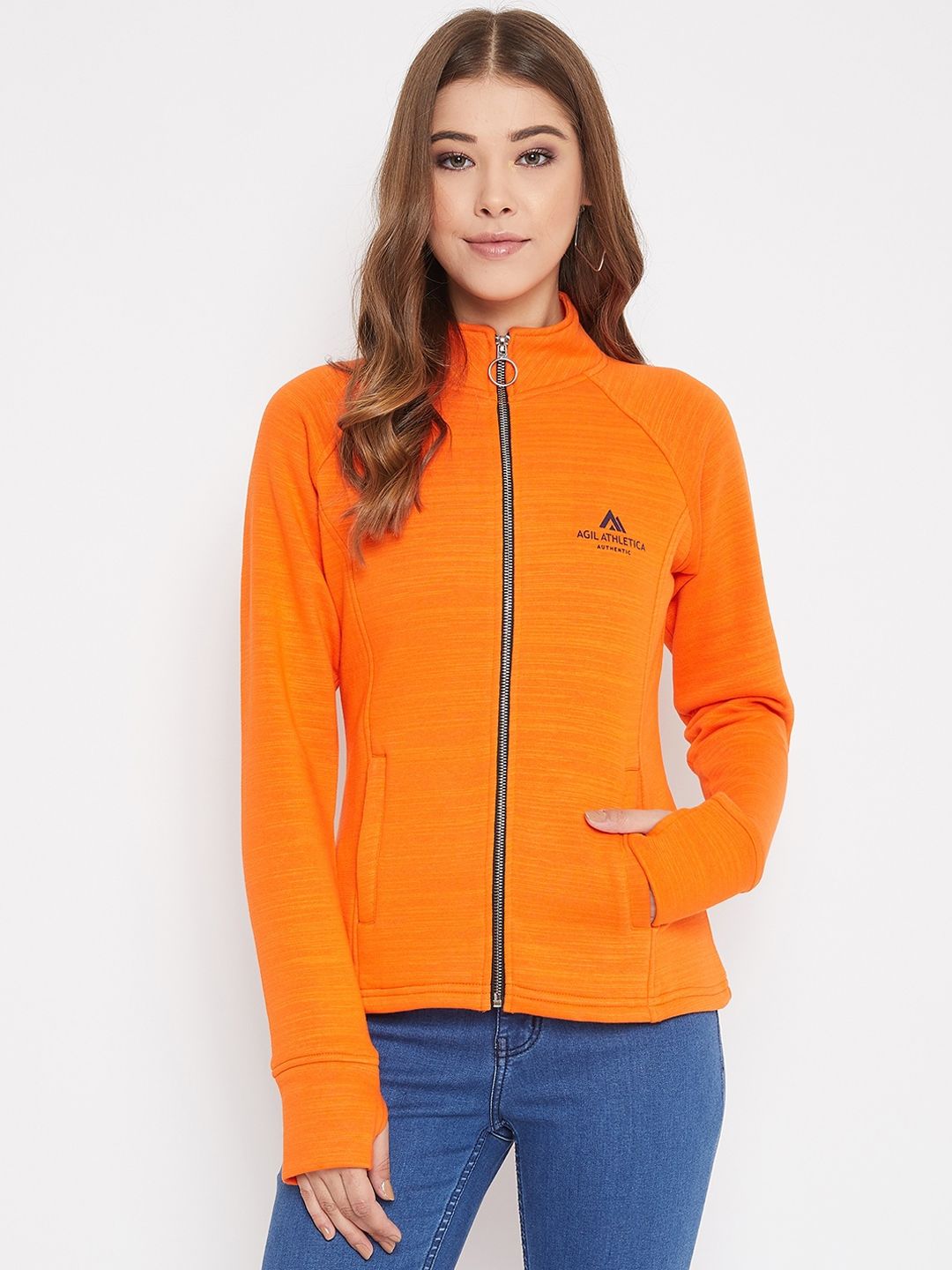 AGIL ATHLETICA Women Orange Solid Tailored Jacket Price in India