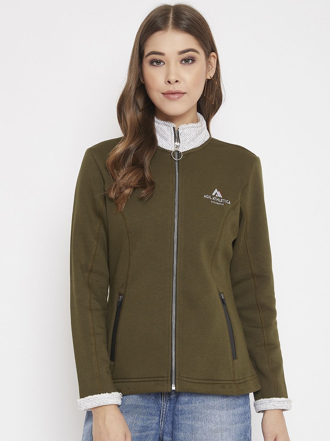 AGIL ATHLETICA Women Olive Green Solid Tailored Jacket Price in India