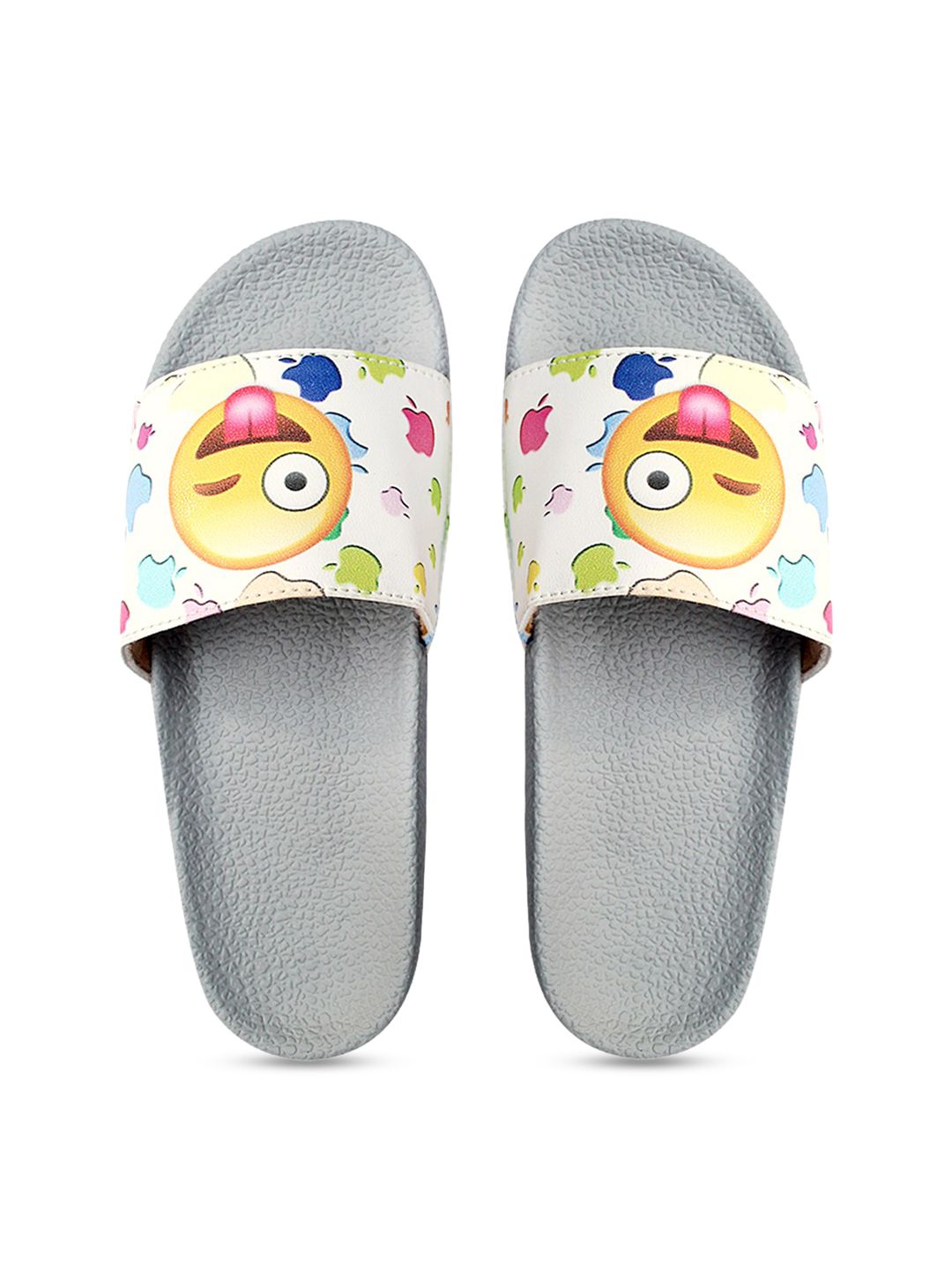 FREECO Women Grey & White Printed Sliders Price in India