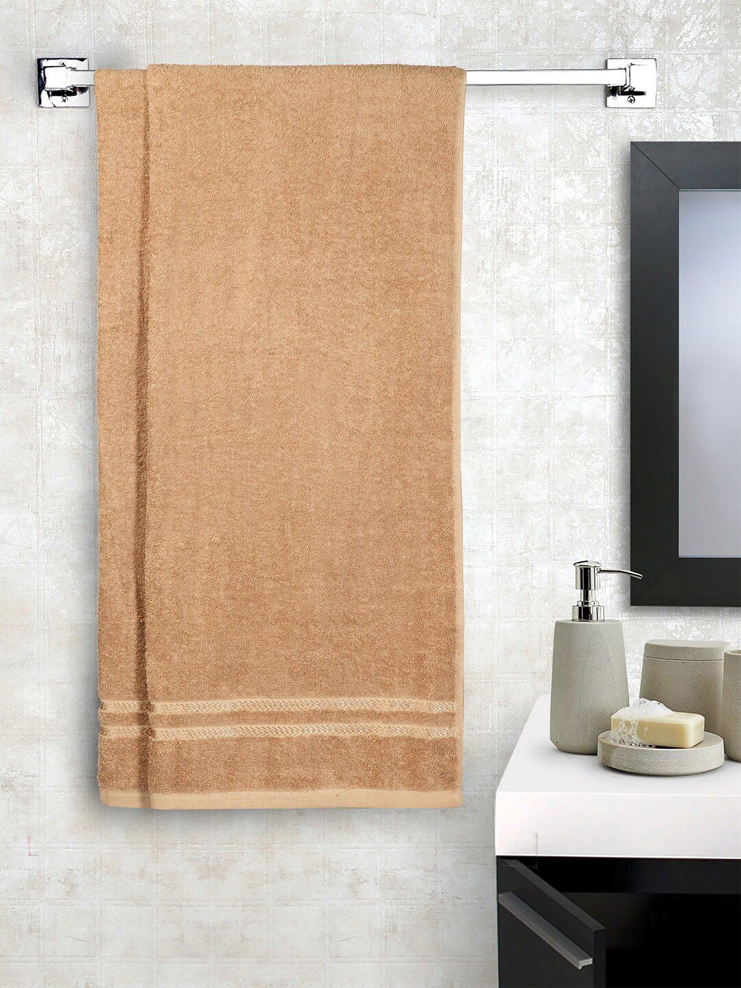CORE Designed by SPACES Tan Brown Set of 2 Solid 380 GSM Quick Dry Bath Towels Price in India