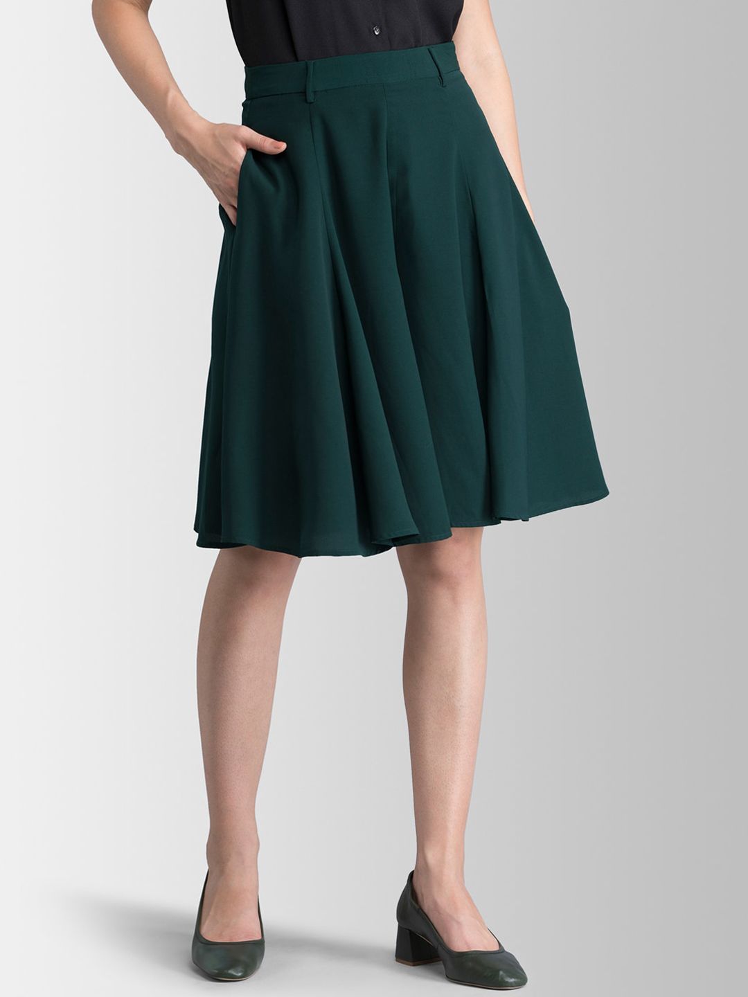 FableStreet Green Knee-Length Flared Skorts Price in India