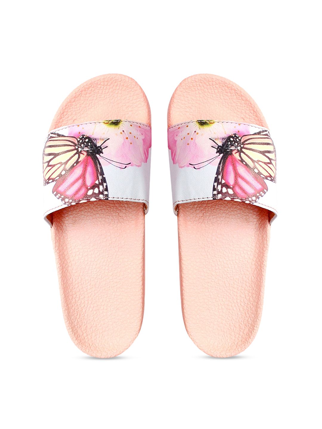 FREECO Women Multicoloured Butterfly Printed Sliders Price in India