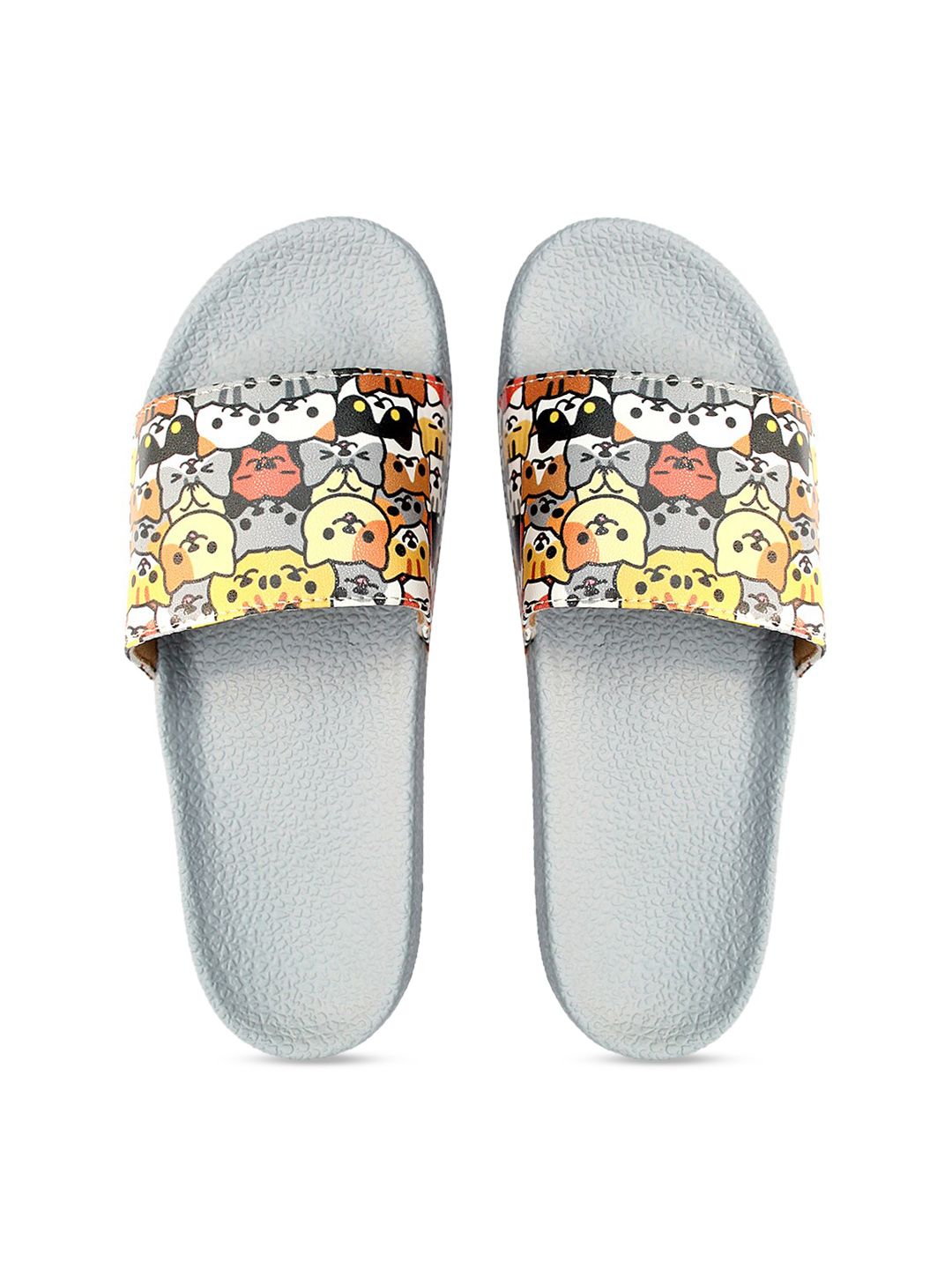 FREECO Women Multicoloured Kitty Printed Sliders Price in India