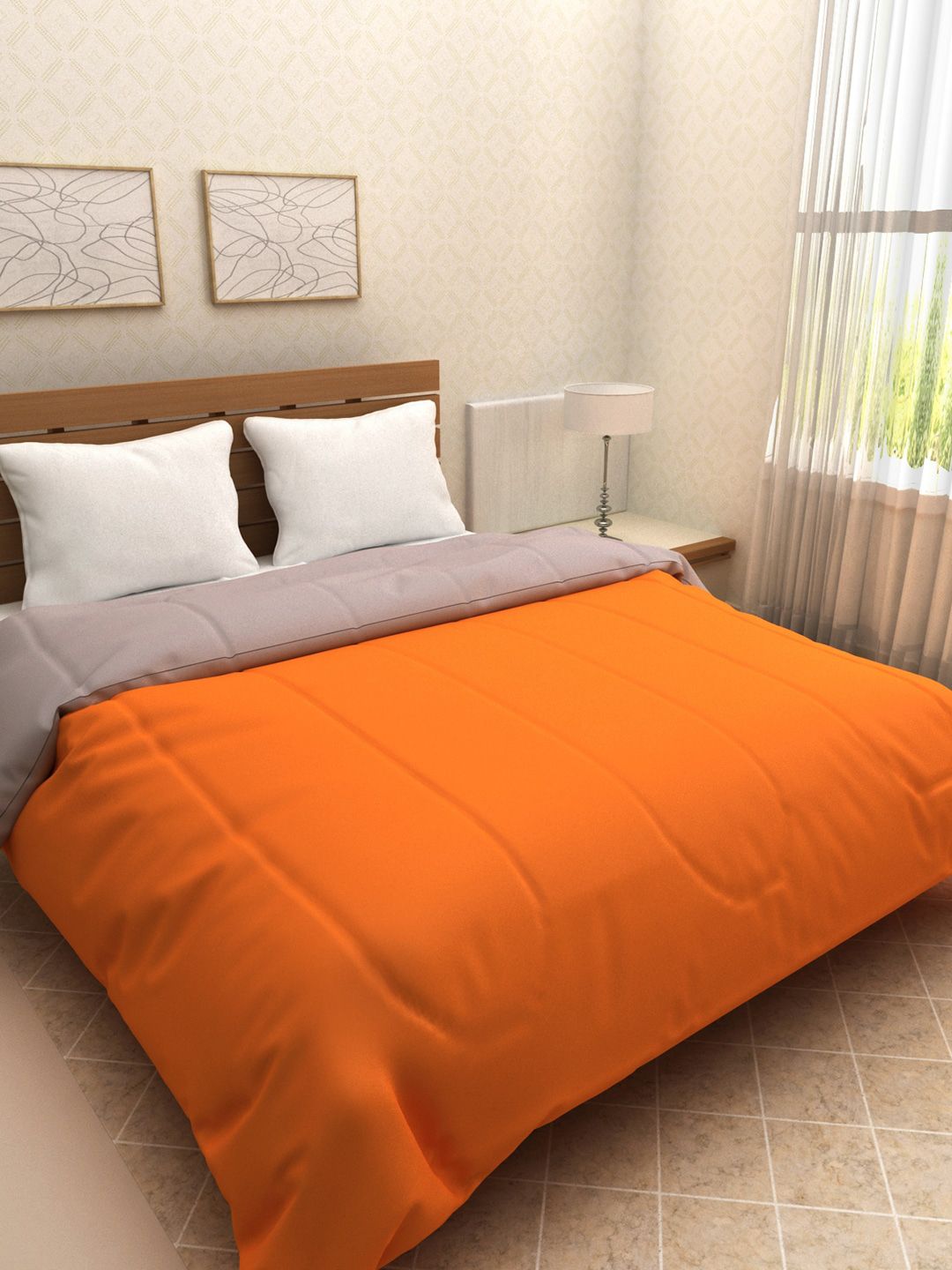 ROMEE Orange & Grey Solid AC Room  200 GSM Reversible Double Bed Comforter Price in India