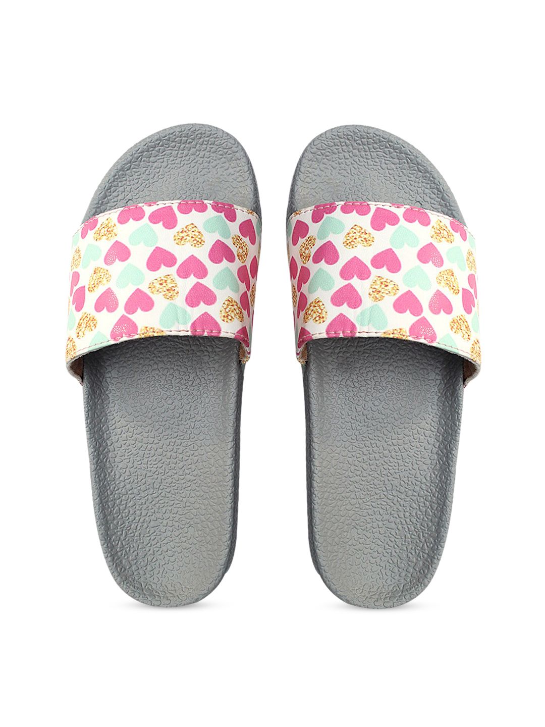 FREECO Women Pink & Grey Printed Sliders Price in India