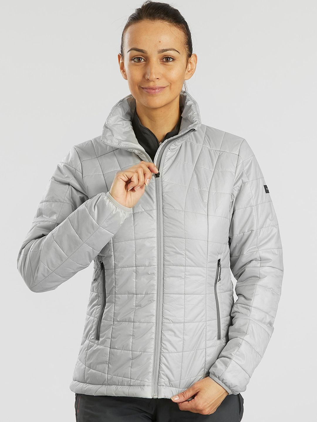 FORCLAZ By Decathlon Women Grey Melange Solid Padded Jacket Price in India