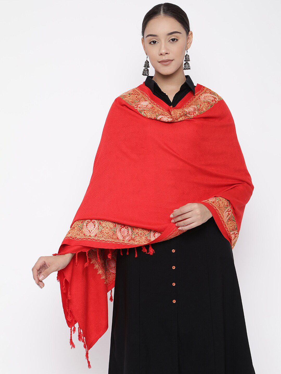 Pashmoda Women Red Embroidered Stole Price in India