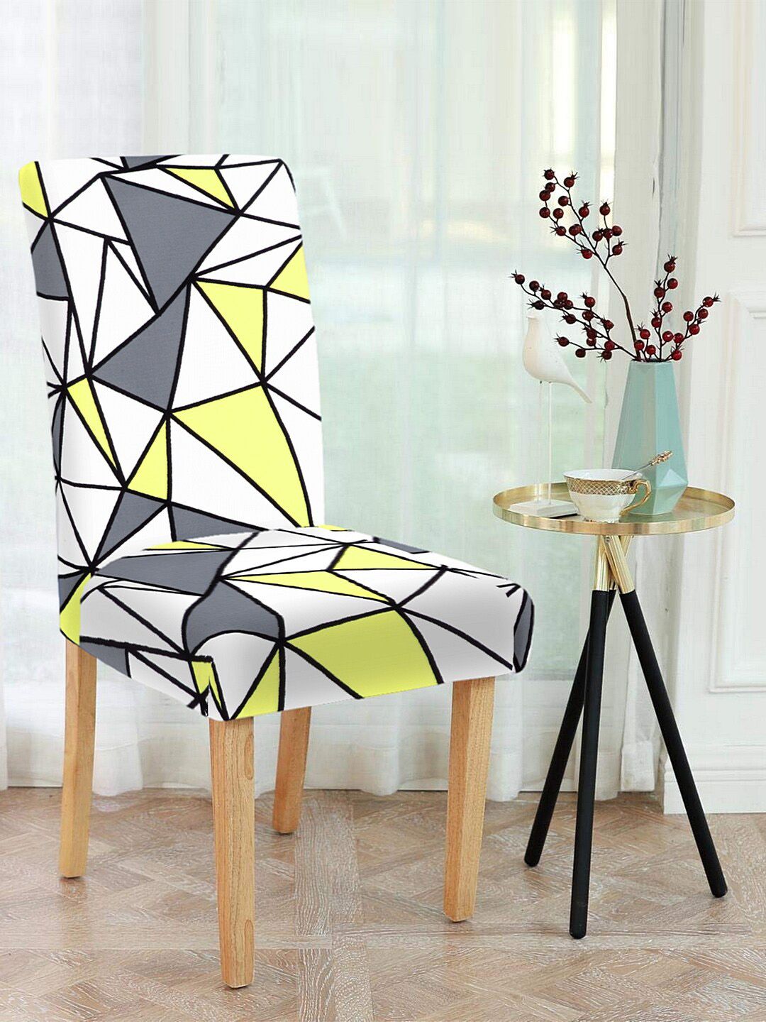 Cortina Yellow & White Printed Chair Cover Price in India