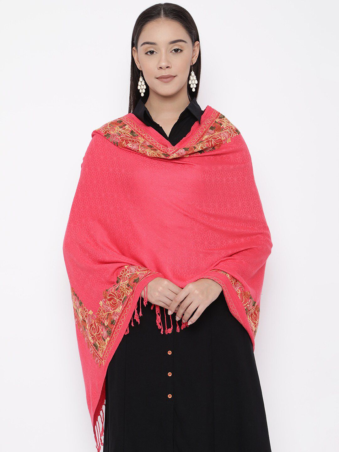 Pashmoda Women Pink Embroidered Stole Price in India