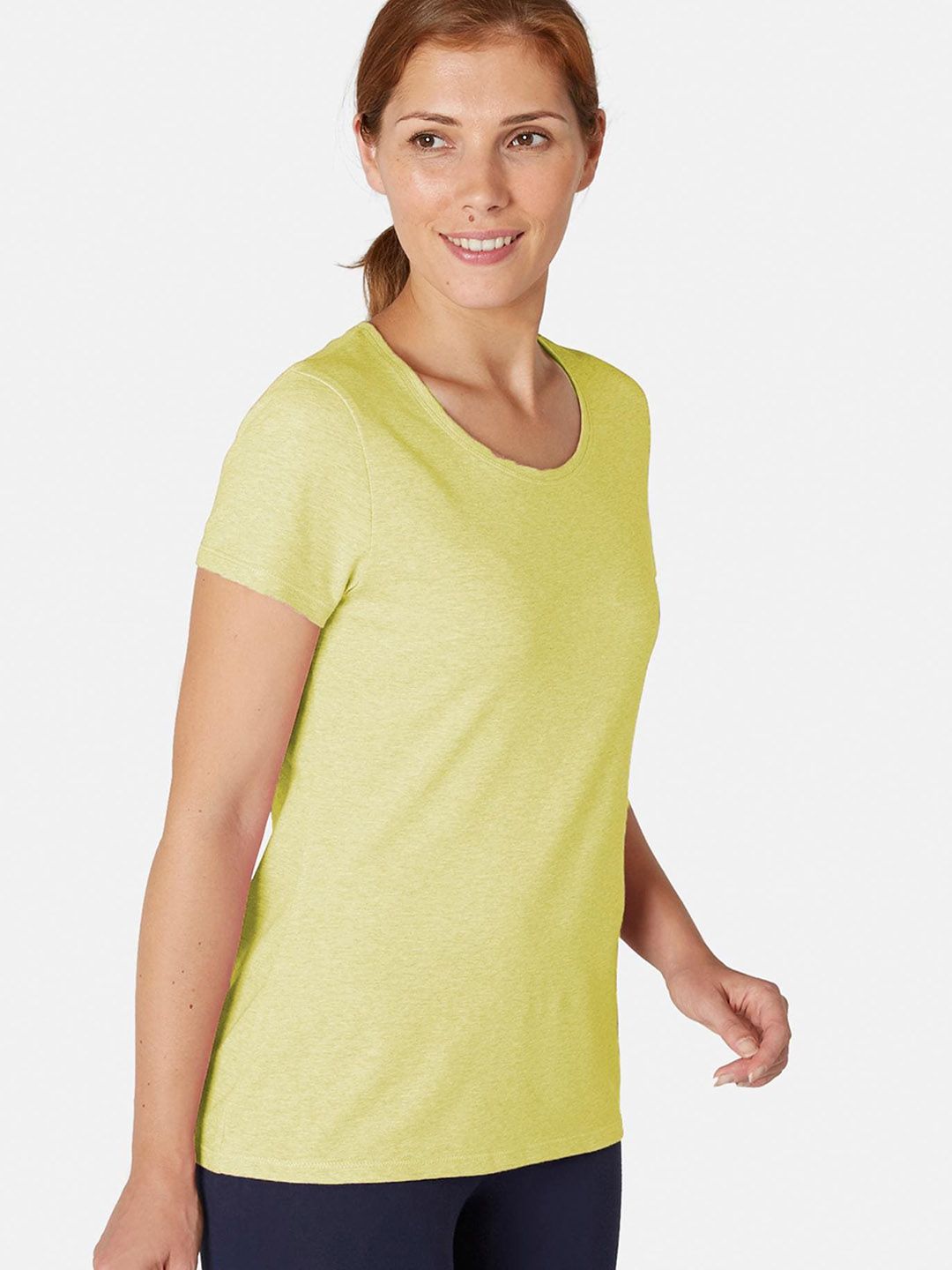 NYAMBA By Decathlon Women Yellow Solid Round Neck T-shirt Price in India