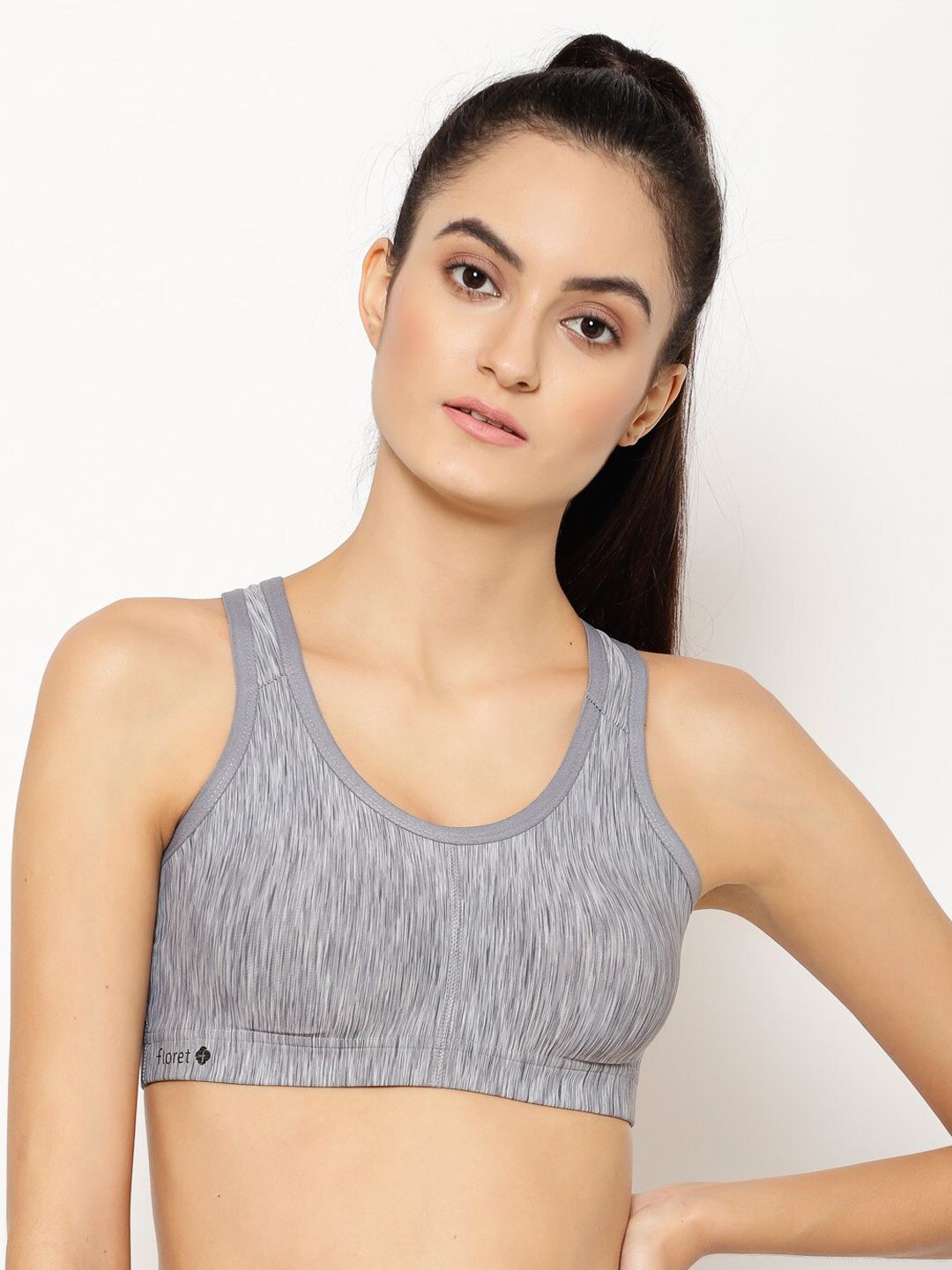 Floret Grey Melange Solid Non-Wired Lightly Padded Workout Bra T3066_Cool Grey_30B Price in India