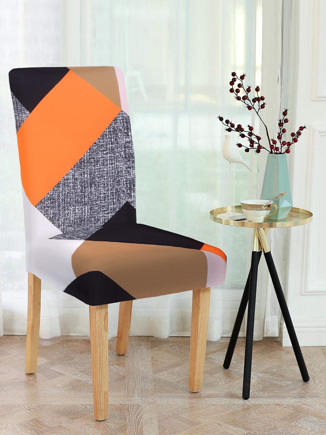 Cortina Set Of 6 Grey & Orange Colourblocked Chair Covers Price in India