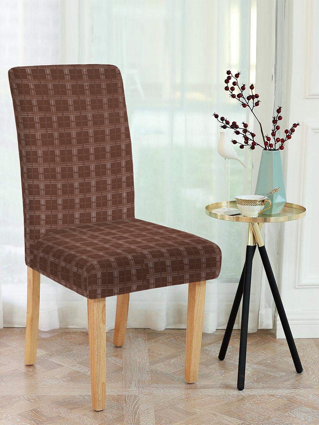 Cortina Brown Printed Chair Seat Cover Price in India