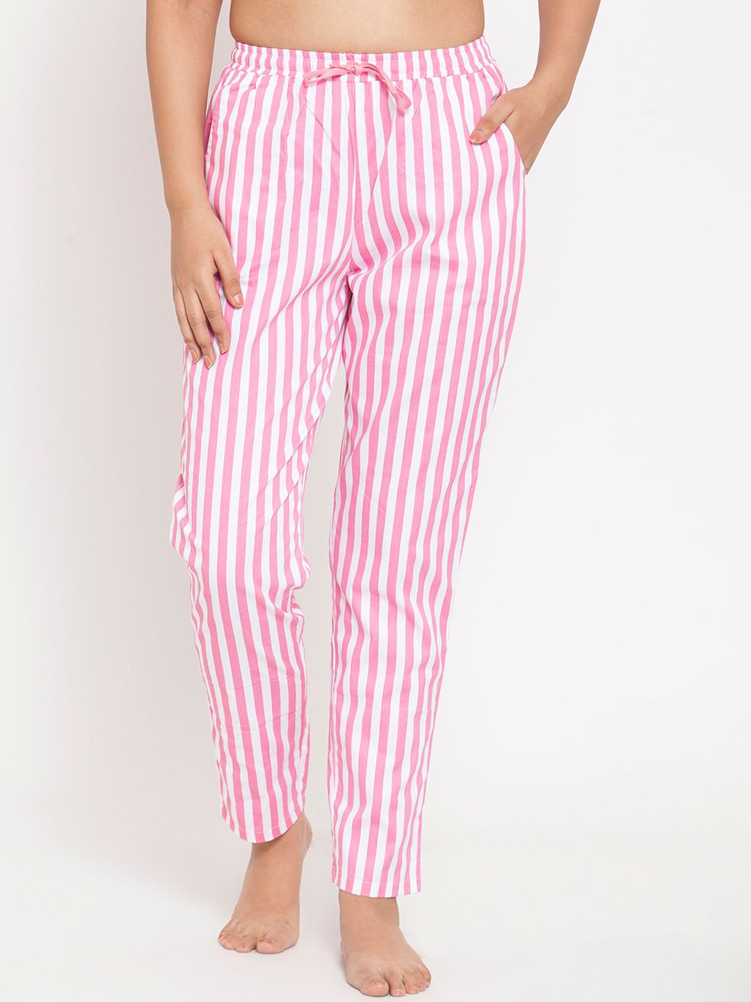 Boston Club Women Pink & White Striped Lounge Pant Price in India