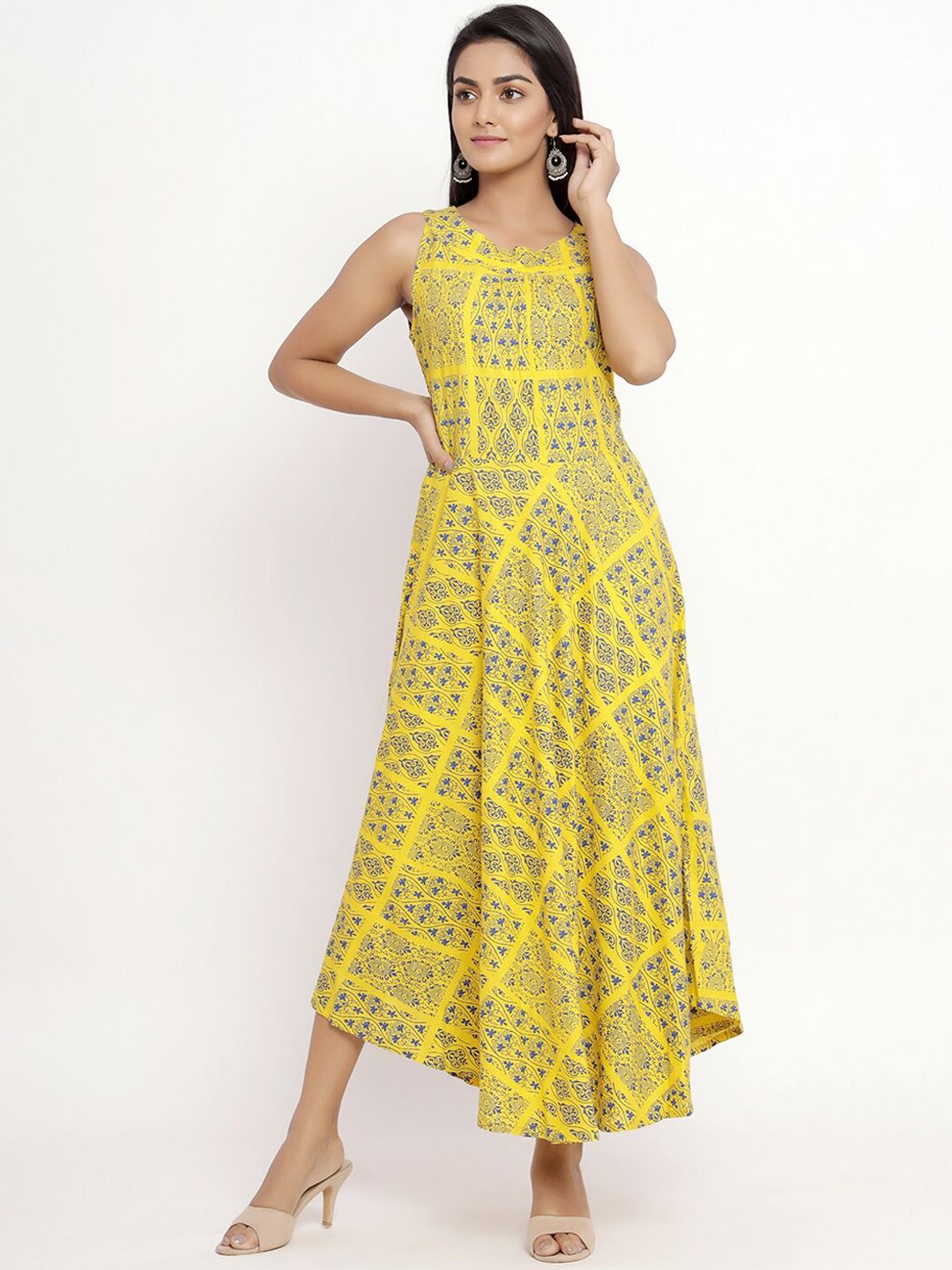 Indi INSIDE Women Yellow Printed Ethnic Maxi Dress